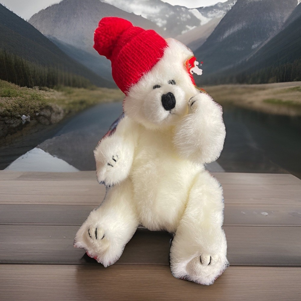 Ty White Polar Bear Plush Animal Red Hat 1993 Jointed Peppermint 10" Love Gift
